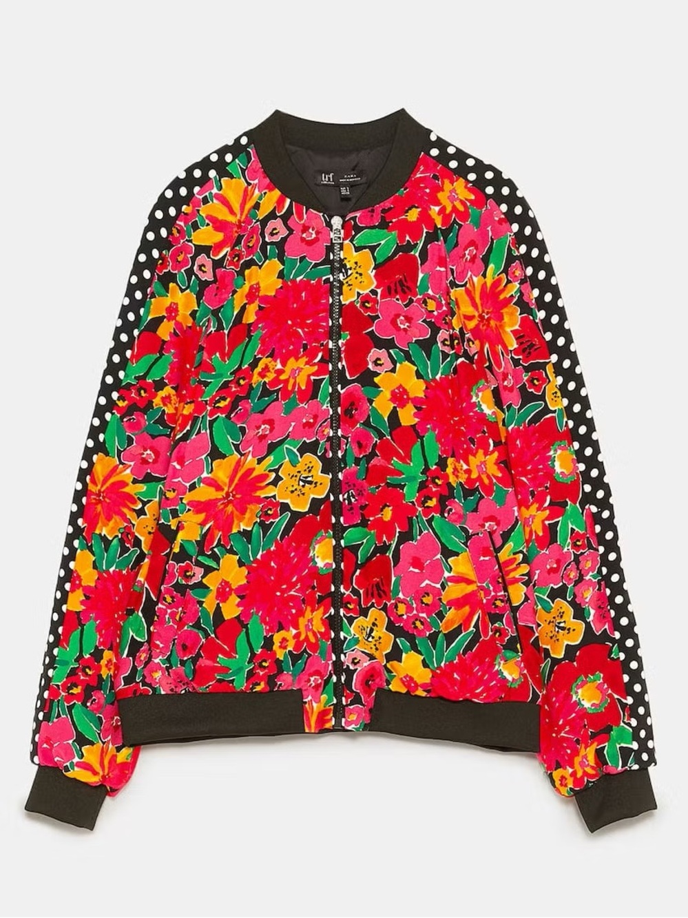 Zara TRF Bright Floral Polka Dot Bomber Zip-Up Jacket – Medium